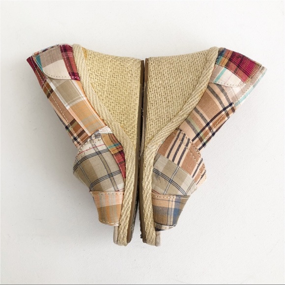 Toms Canvas Plaid Peep Toe Espadrille Wedge - Picture 3 of 8